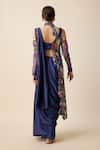 Shop_Merge Design_Blue Blended Silk Embroidery Thread Pleated Pre-draped Saree Set With Jacket _at_Aza_Fashions