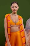 Shop_Vasavi Shah_Orange Jacket Silk Organza Embroidered Gota Cutwork Palazzo Set _at_Aza_Fashions