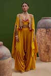 Buy_Vasavi Shah_Yellow Silk Embroidered And French Knot Cutwork Cape & Harrem Pant Set  _at_Aza_Fashions