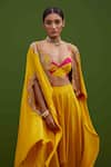 Vasavi Shah_Yellow Silk Embroidered And French Knot Cutwork Cape & Harrem Pant Set  _Online_at_Aza_Fashions