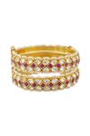 Shop Saga Jewels Gold Plated Pearls, Diamonds Embellished Bangles - Set Of 2 Online at Aza Fashions Shop_Saga Jewels_Gold Plated Pearls, Diamonds Embellished Bangles - Set Of 2_Online_at_Aza_Fashions