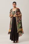 Buy_Basanti Kapde aur Koffee_Black Chiffon Embroidery, Sequins Round Neck Floral Print Cape Skirt Set_at_Aza_Fashions