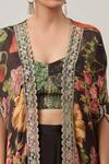 Shop_Basanti Kapde aur Koffee_Black Chiffon Embroidery, Sequins Round Neck Floral Print Cape Skirt Set_Online_at_Aza_Fashions
