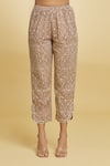 Shop_Maayera Jaipur_Beige Mul Satin Silk Organza Floral Mandala Pattern Kurta Pant Set  _Online_at_Aza_Fashions