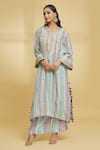 Buy_Maayera Jaipur_Blue Silk Crepe Embroidered Floral Geometric Pattern Kurta And Pant Set  _at_Aza_Fashions