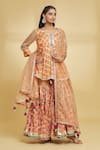 Buy_Maayera Jaipur_Orange Mul Satin Silk Organza Floral Pattern Anarkali Gharara Set  _at_Aza_Fashions