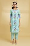 Buy_Maayera Jaipur_Blue Silk Organza Floral Pattern Asymmetric Cape Tulip Pant Set 
