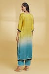 Shop_Maayera Jaipur_Yellow Mul Satin Silk Organza Boat Butta Pattern Shaded Kurta Pant Set  _at_Aza_Fashions