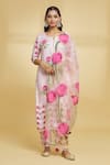 Buy_Maayera Jaipur_Pink Mul Satin Silk Organza Notched Floral Pattern Kurta Pant Set  _at_Aza_Fashions