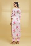 Shop_Maayera Jaipur_Pink Mul Satin Silk Organza Notched Floral Pattern Kurta Pant Set  _at_Aza_Fashions