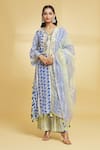 Buy_Maayera Jaipur_Blue Crepe Silk Print Phool Glass Neck Block Kurta Pant Set  _at_Aza_Fashions