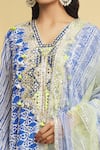 Maayera Jaipur_Blue Crepe Silk Print Phool Glass Neck Block Kurta Pant Set  _Online_at_Aza_Fashions