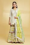 Buy_Maayera Jaipur_White Mul Satin Print Wild Fleur And Gota Embellished Kurti Gharara Set _at_Aza_Fashions