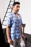 Seven_Blue Cotton Sateen Printed Geometric Prime Shirt _Online_at_Aza_Fashions