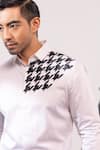 Seven_White Cotton Embroidery Cutdana Broken Houndstooth Placement Shirt _Online_at_Aza_Fashions