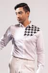 Buy_Seven_White Cotton Embroidery Cutdana Broken Houndstooth Placement Shirt _Online_at_Aza_Fashions