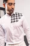 Shop_Seven_White Cotton Embroidery Cutdana Broken Houndstooth Placement Shirt _Online_at_Aza_Fashions