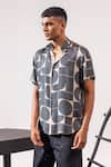 Seven_Grey Cotton Sateen Printed Geometric Brute Shirt _Online_at_Aza_Fashions