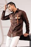 Shop_Seven_Brown Cotton Sateen Plain Dual Holster Shirt _at_Aza_Fashions