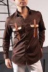 Seven_Brown Cotton Sateen Plain Dual Holster Shirt _Online_at_Aza_Fashions