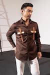 Buy_Seven_Brown Cotton Sateen Plain Dual Holster Shirt _Online_at_Aza_Fashions