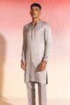 Buy_Seven_Grey Cotton Embroidery Thread Flow Stripe Kurta _Online_at_Aza_Fashions