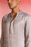 Seven_Grey Cotton Embroidery Thread Flow Stripe Kurta _at_Aza_Fashions