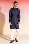 Shop_Seven_Blue Cotton Embroidery Thread Flow Work Nehru Jacket And Kurta Set _Online_at_Aza_Fashions