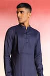 Shop_Seven_Blue Cotton Embroidery Thread Flow Work Nehru Jacket And Kurta Set 