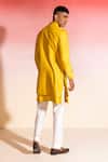 Shop_Seven_Yellow Cotton Viscose Plain Pleated Bundi And Kurta Set _at_Aza_Fashions