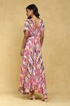 Shop_Ritu Kumar_Pink Viscose Crepe Printed Abstract V Neck Binkai Dress _at_Aza_Fashions