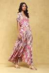 Buy_Ritu Kumar_Pink Viscose Crepe Printed Abstract V Neck Binkai Dress _Online_at_Aza_Fashions