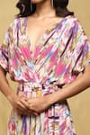 Shop_Ritu Kumar_Pink Viscose Crepe Printed Abstract V Neck Binkai Dress _Online_at_Aza_Fashions