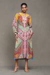 Buy_Ritu Kumar_Multi Color Viscose Crepe Printed Floral Band Collar Kazak A-line Dress _at_Aza_Fashions
