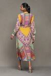 Shop_Ritu Kumar_Multi Color Viscose Crepe Printed Floral Band Collar Kazak A-line Dress _at_Aza_Fashions
