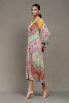 Ritu Kumar_Multi Color Viscose Crepe Printed Floral Band Collar Kazak A-line Dress _Online_at_Aza_Fashions