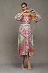 Shop_Ritu Kumar_Multi Color Viscose Crepe Printed Floral Band Collar Kazak A-line Dress _Online_at_Aza_Fashions