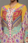 Ritu Kumar_Multi Color Viscose Crepe Printed Floral Band Collar Kazak A-line Dress _at_Aza_Fashions
