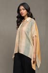 Buy_Ritu Kumar_Orange Cotton Silk Printed Stripe Collar Maghreb Shirt _Online_at_Aza_Fashions