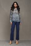 Buy_Ritu Kumar_Blue Cotton, Silk Collared Mrinal Geometric Print Shirt_at_Aza_Fashions