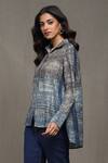 Buy_Ritu Kumar_Blue Cotton, Silk Collared Mrinal Geometric Print Shirt_Online_at_Aza_Fashions