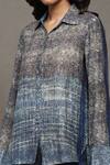 Ritu Kumar_Blue Cotton, Silk Collared Mrinal Geometric Print Shirt_at_Aza_Fashions