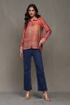 Buy_Ritu Kumar_Red Cotton, Silk Collared Mrinal Stripe Print Shirt_at_Aza_Fashions