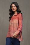 Buy_Ritu Kumar_Red Cotton, Silk Collared Mrinal Stripe Print Shirt_Online_at_Aza_Fashions