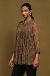 Buy_Ritu Kumar_Brown Viscose Chiffon Printed Floral Mandarin Collar Avanti Top  _Online_at_Aza_Fashions