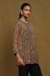 Shop_Ritu Kumar_Brown Viscose Chiffon Printed Floral Mandarin Collar Avanti Top  _Online_at_Aza_Fashions