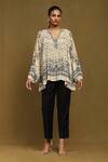 Buy_Ritu Kumar_Beige Viscose Crepe Printed Abstract V Neck Devesh Top _at_Aza_Fashions