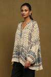 Buy_Ritu Kumar_Beige Viscose Crepe Printed Abstract V Neck Devesh Top _Online_at_Aza_Fashions