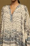 Ritu Kumar_Beige Viscose Crepe Printed Abstract V Neck Devesh Top _at_Aza_Fashions
