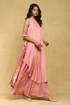 Buy_Ritu Kumar_Pink Crimp Satin Printed Botanic Band Pernia Flared Palazzo Set With Dupatta _Online_at_Aza_Fashions